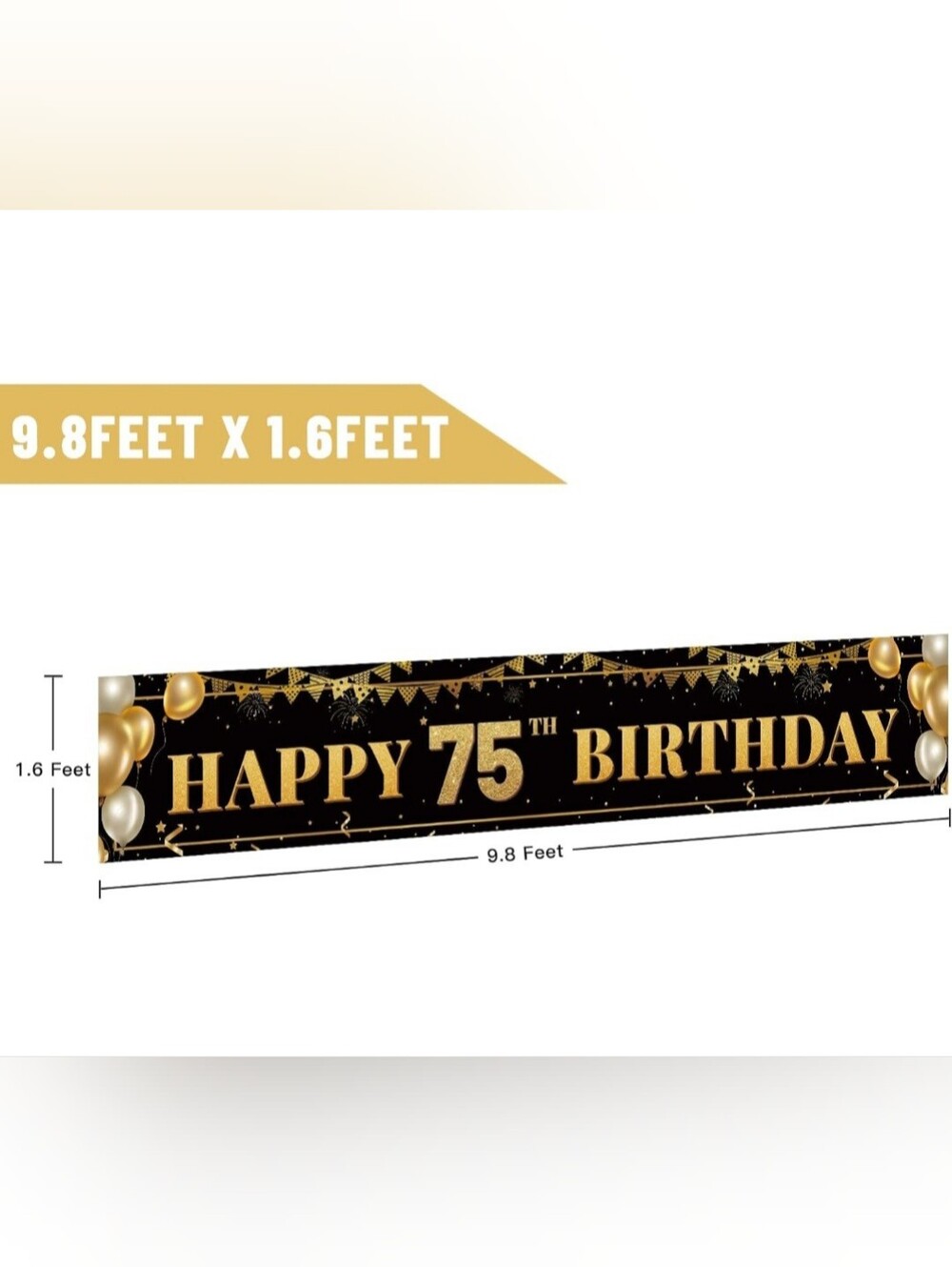 75th Birthday Banner - Black and Gold Happy 75th Birthday